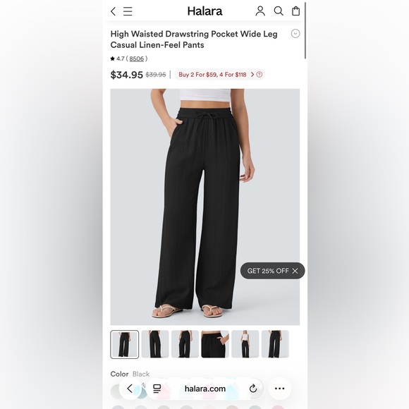 HALARA Pants - HALARA Linen-Feel Pants Medium NWT-  High Waisted Black Wide Leg